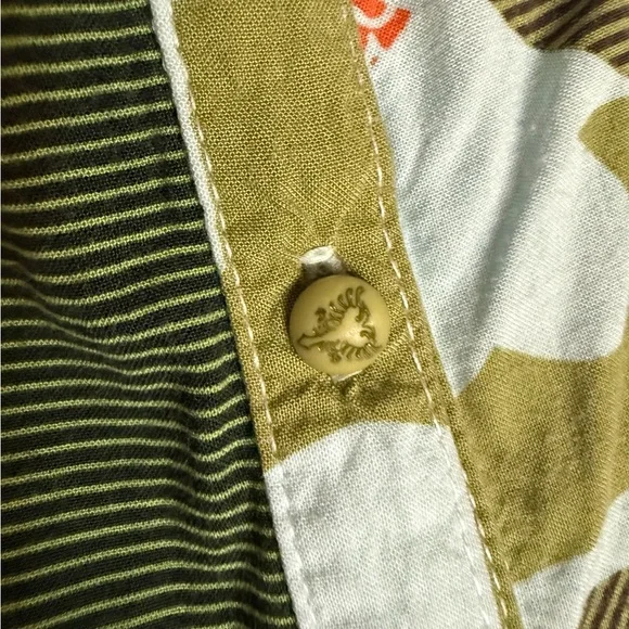 Anthropologie Short Printed Button-Front Mini Dress in Green and Pink - Picture 3 of 6